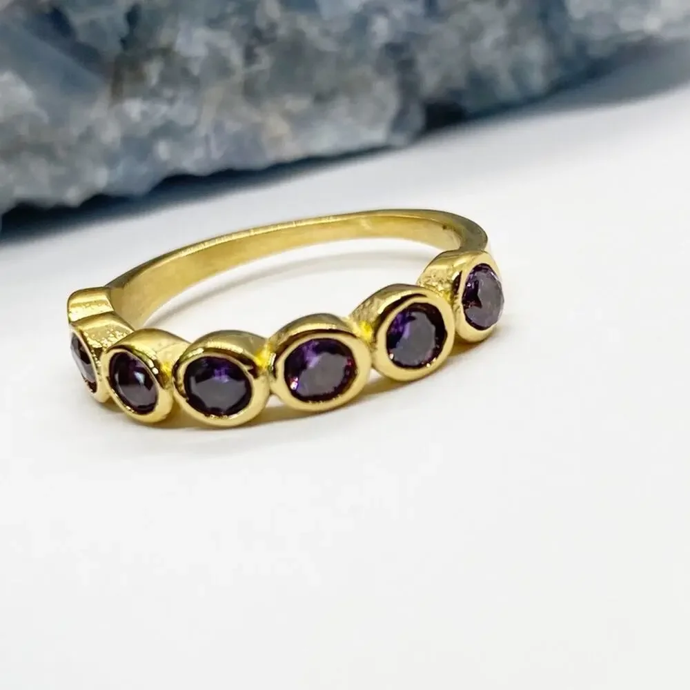 NEW Gold & Purple Zirconium Gemstone Statement Ring